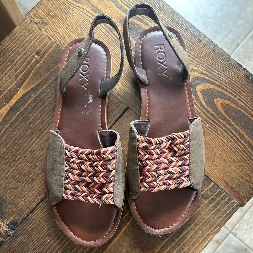 Roxy Leather Multicolor Woven Flat Sandals